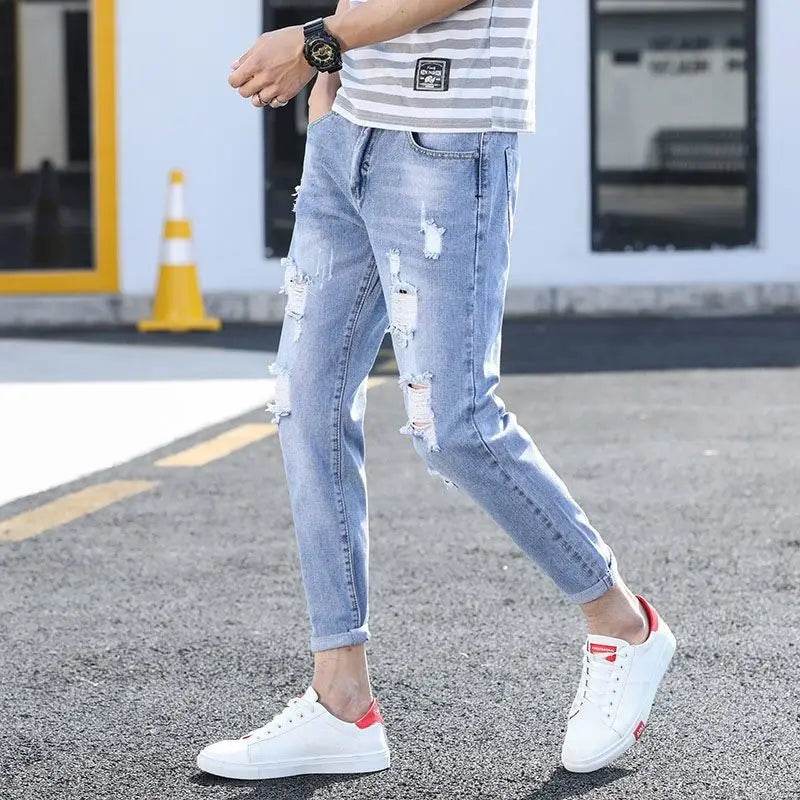 Luxury Casual Slim Fit Jeans for Men - Distressed Cowboy Cargo Pants - Buy Center US