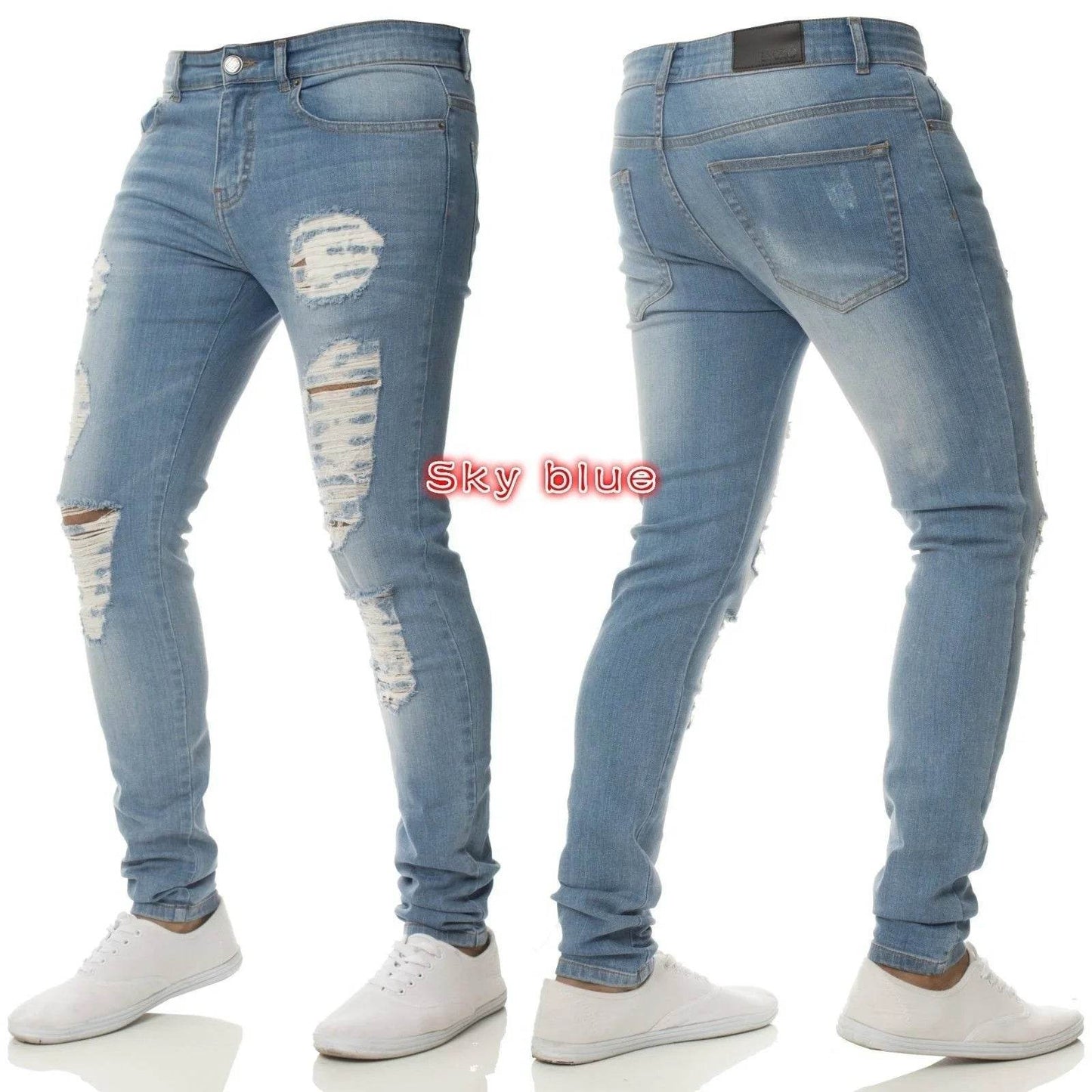 Men's Stretch Skinny Jeans - Grey Blue Black Hip Hop Denim Trousers - Buy Center US