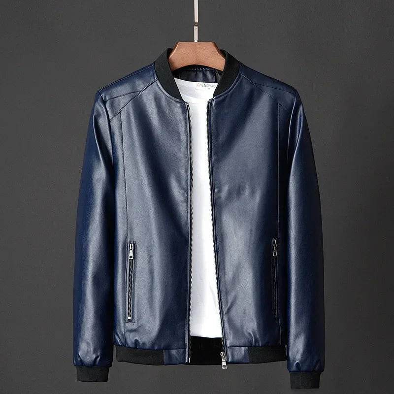 2024 Autumn Men’s Black PU Leather Biker Jacket - Slim Fit Casual Style - Buy Center US