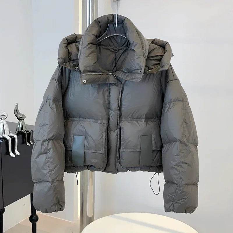 Stylish Women's Cropped White Duck Down Puffer Jacket - Winter 2024 - Buy Center US