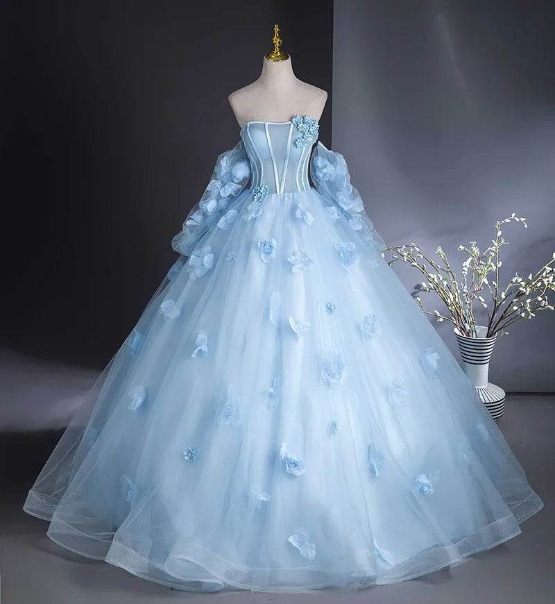Maria Novia Light Blue Quinceanera Dress - Strapless Ball Gown Style - Buy Center US