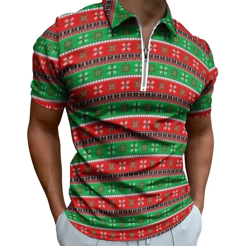 Vintage Black and White Striped Zipper Polo Shirt for Men - Summer Casual Style - Buy Center US