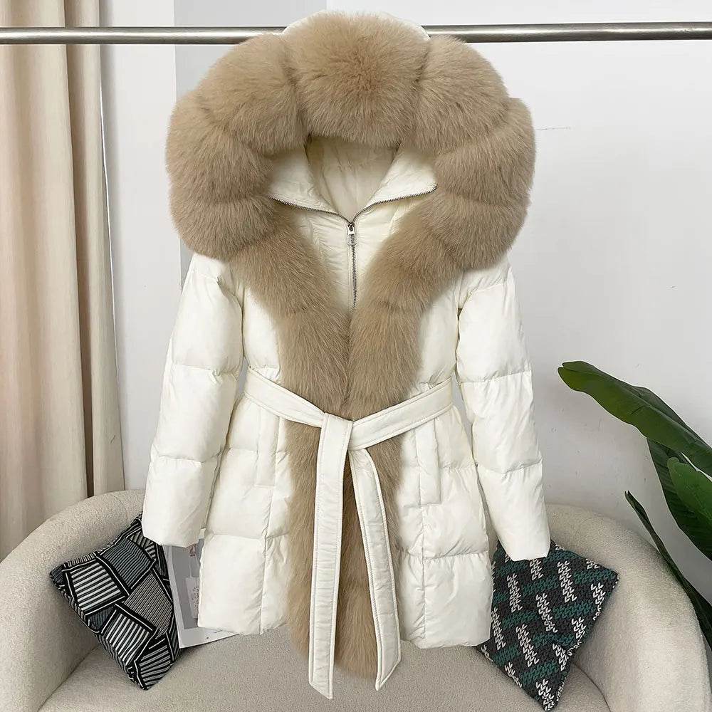 Women's Thick Warm Duck Down Coat - Hooded with Real Fox Fur - Buy Center US