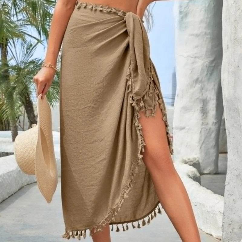 Stylish Multi-Purpose Beach Towel with Tassel - Women’s Summer Cover Up - Buy Center US