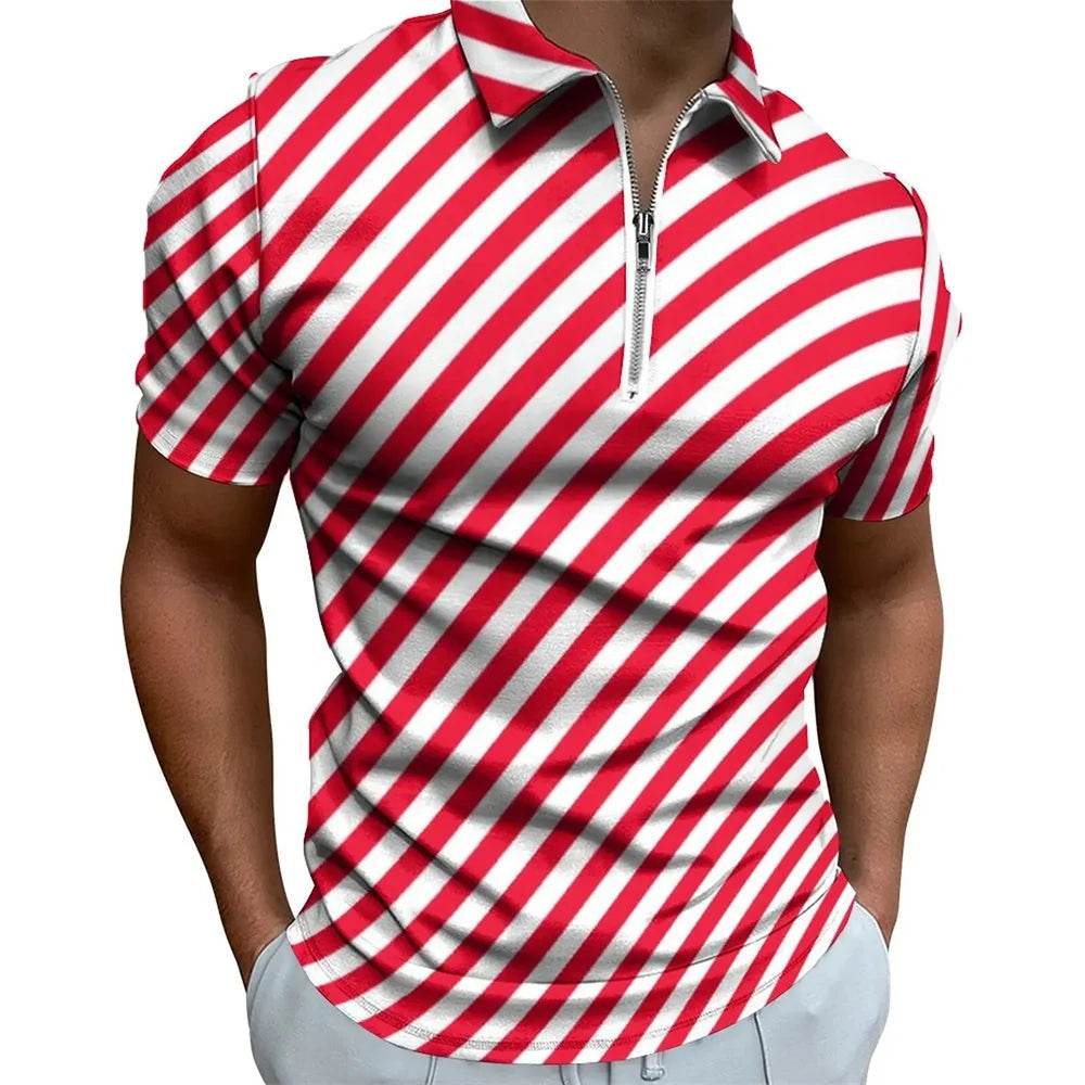 Vintage Black and White Striped Zipper Polo Shirt for Men - Summer Casual Style - Buy Center US