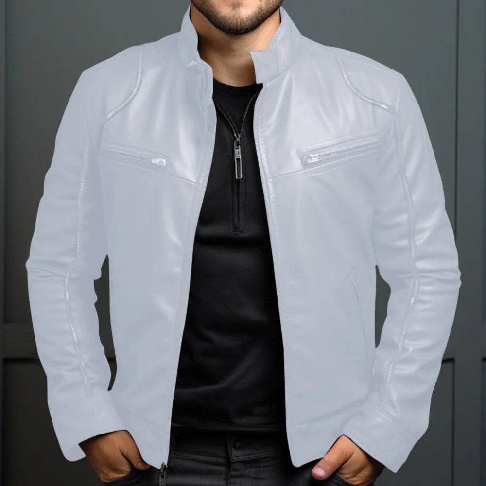 Donsignet Men's Biker Leather Jacket - Casual Stand-up Collar Design - Buy Center US