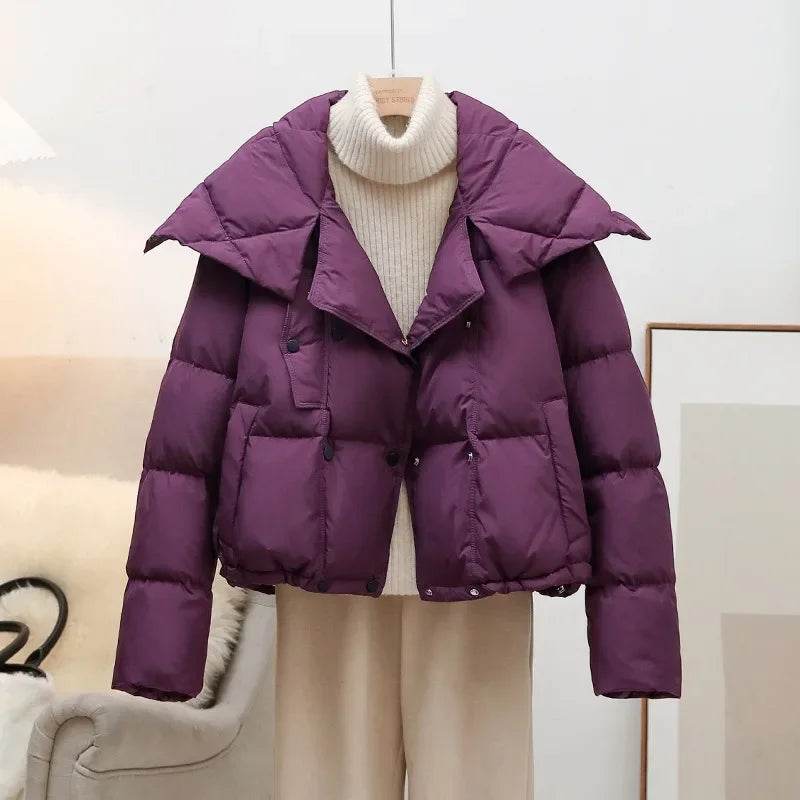 Women's Thickened White Duck Down Coat - Double Breasted Winter Style - Buy Center US