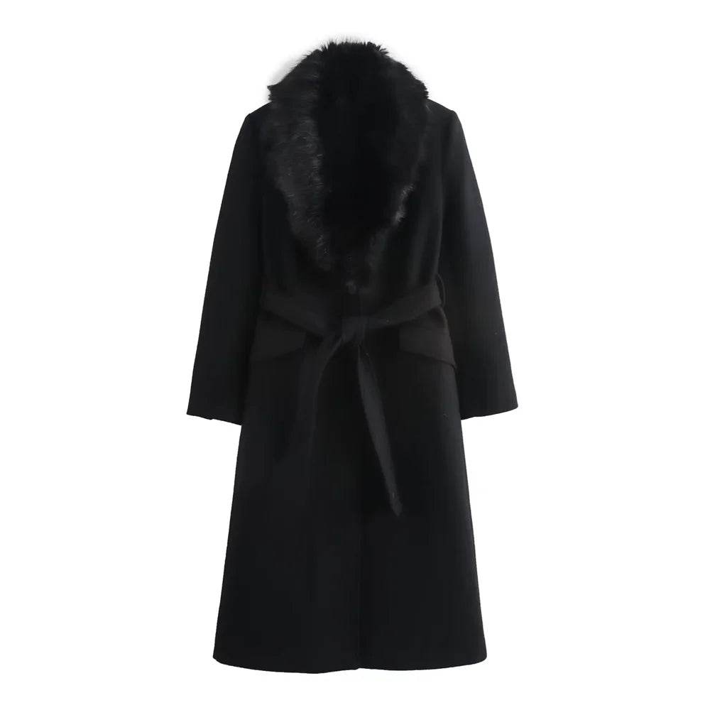 PB&Z Women's Warm Fur Collar Coat - Button and Pocket Details - Buy Center US