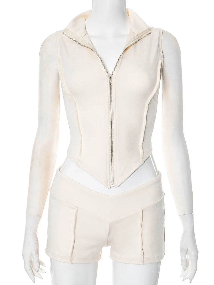 Weird Puss Women's Patchwork 2 Piece Set - Zipper Cardigan & Shorts - Buy Center US
