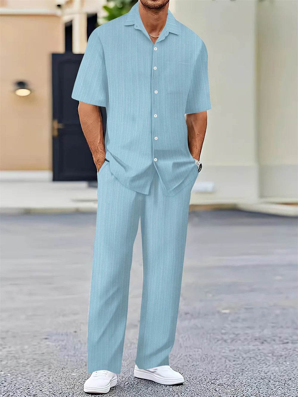 GYKMH Men’s Casual Summer Shirt & Pants Set - Classic Business Style - Buy Center US