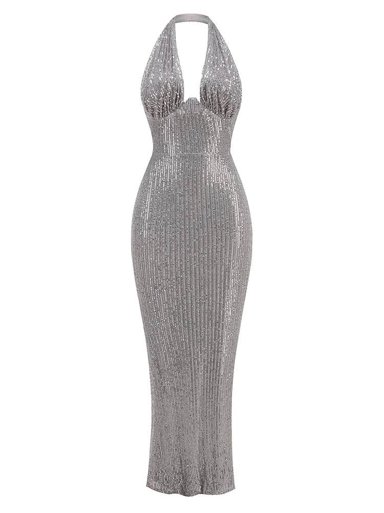 Green Maxi Dress for Women - Sexy V Neck Sleeveless Sequined Gown - Buy Center US