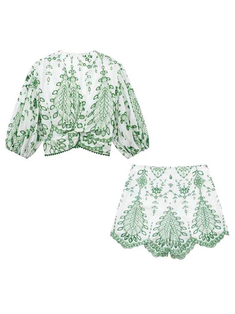 Summer 2024 Women’s 2-Piece Shorts Set - Fashionable Embroidery Blouse - Buy Center US