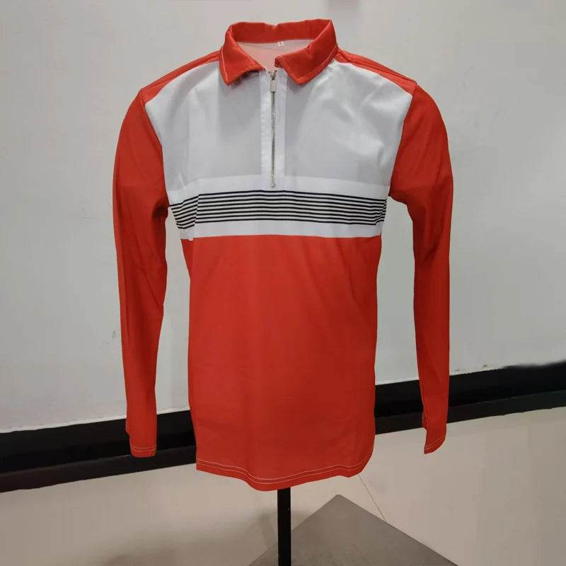 Men’s Casual Golf Polo Shirt - Zipper Lapel, Breathable Contrast Stripe - Buy Center US