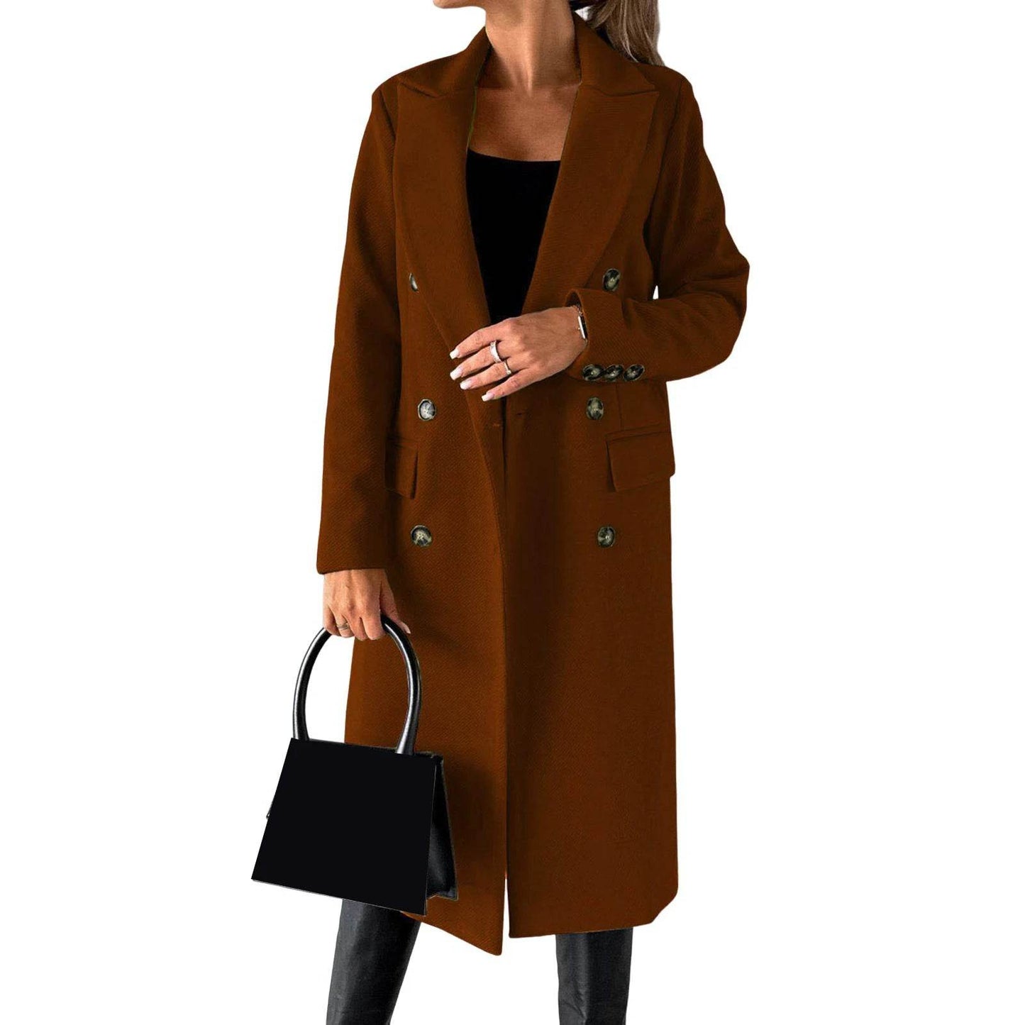 SANWOOD Women’s Double-Breasted Overcoat - Turn-Down Collar, Casual Style - Buy Center US