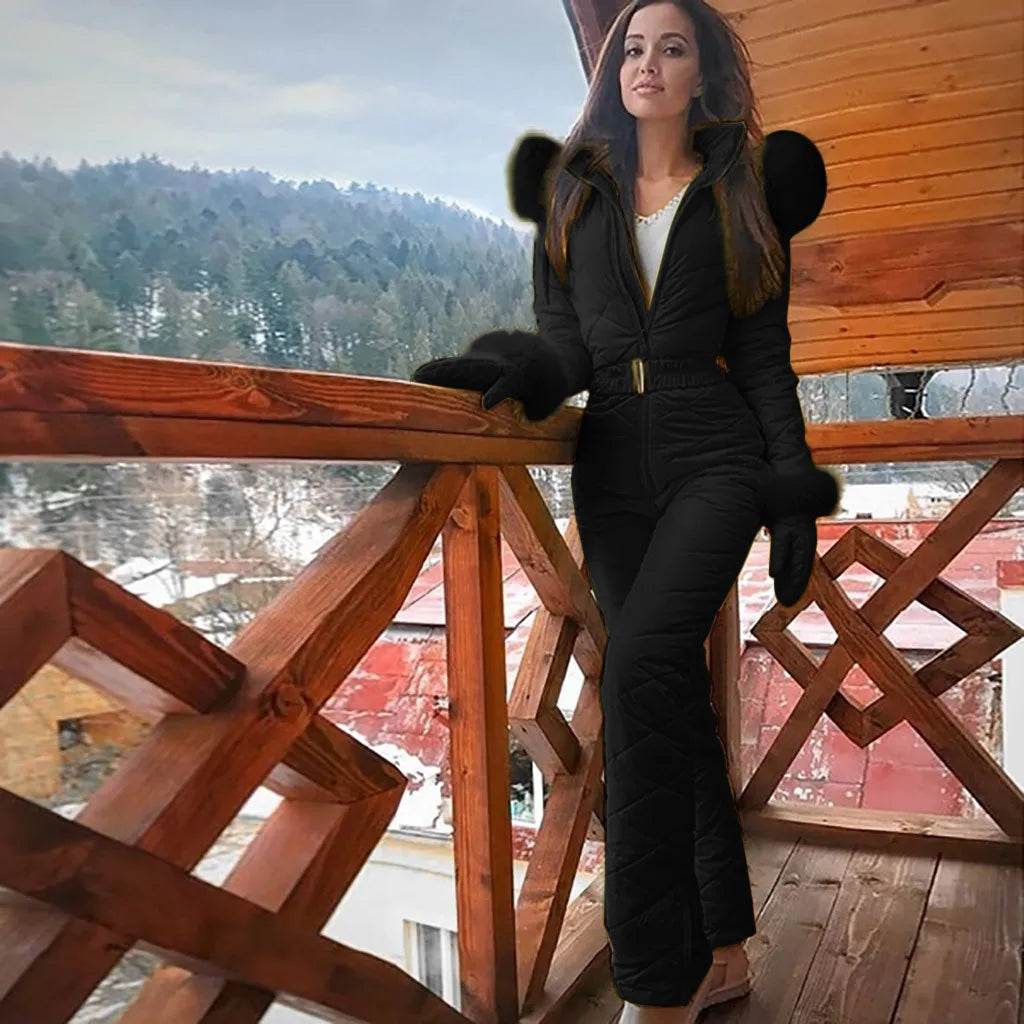 Women's Winter Ski Jumpsuit - Thick Down Coat with Zipper Closure - Buy Center US