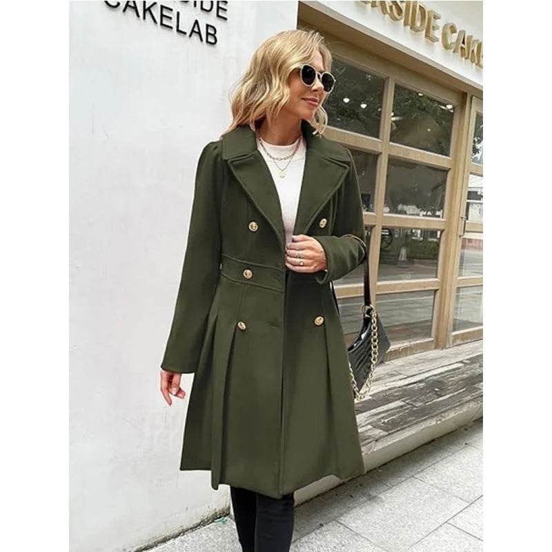 RVHS Women's Woolen Trench Coat - Double Breasted, Warm Streetwear - Buy Center US