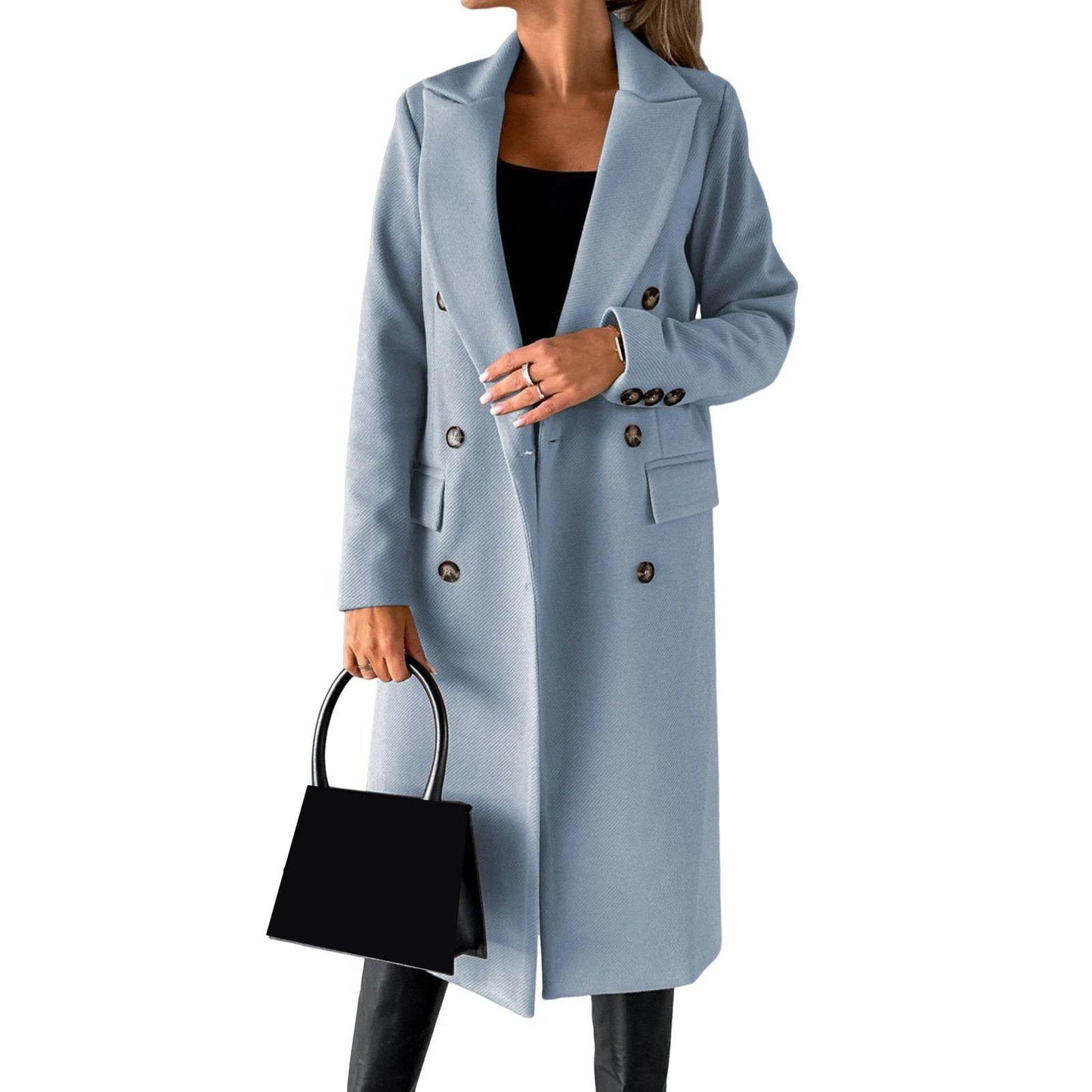 SANWOOD Women’s Double-Breasted Overcoat - Turn-Down Collar, Casual Style - Buy Center US