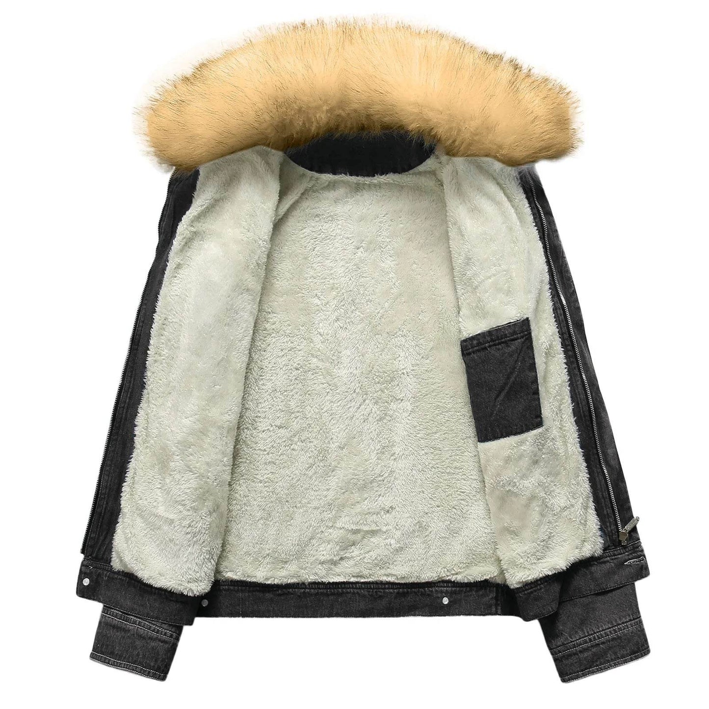 Men's Winter Fleece Lined Fur Collar Jean Jacket - Warm Denim Outerwear - Buy Center US