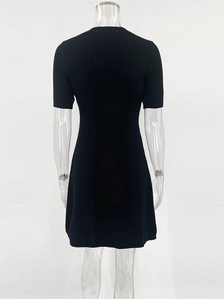 Trendix Elegant Knit Mini Dress - Slim High Waist Short Sleeve Style - Buy Center US