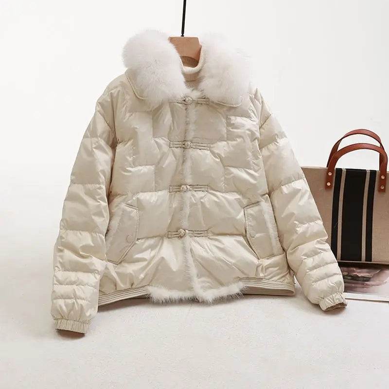 Women's 2023 Winter White Down Coat - Large Collar, Waterproof & Thick - Buy Center US