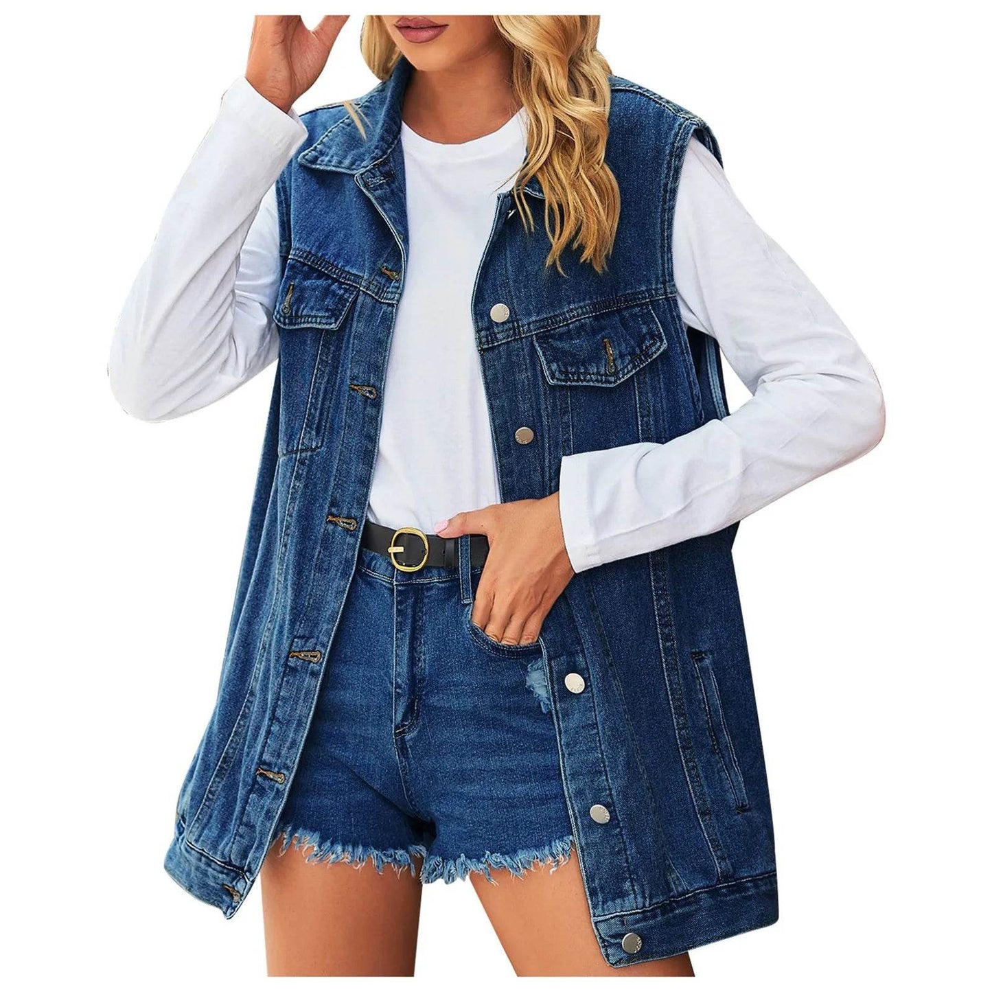 KLV Women's Vintage Oversized Denim Jacket - Casual Spring/Summer Wear - Buy Center US
