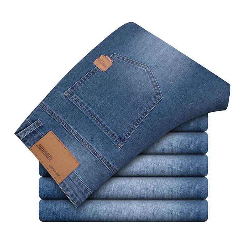 Lightweight Men's Casual Jeans - Breathable Solid Color Straight Fit - Buy Center US