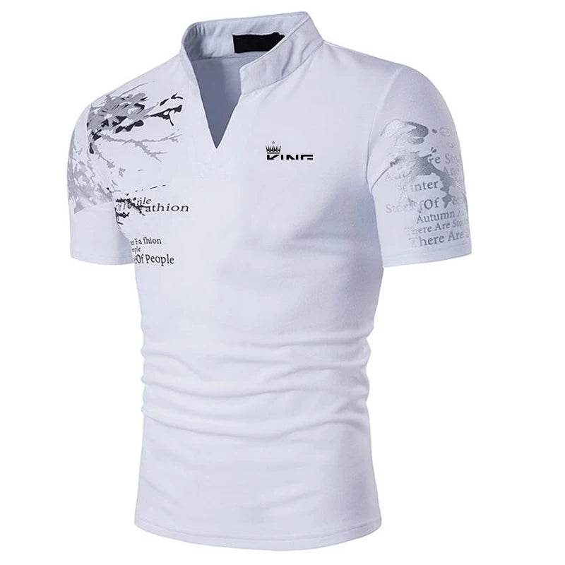 DINGSHITE Men's Short Sleeve Polo Shirt - Graphic Print V-Neck Casual Style - Buy Center US