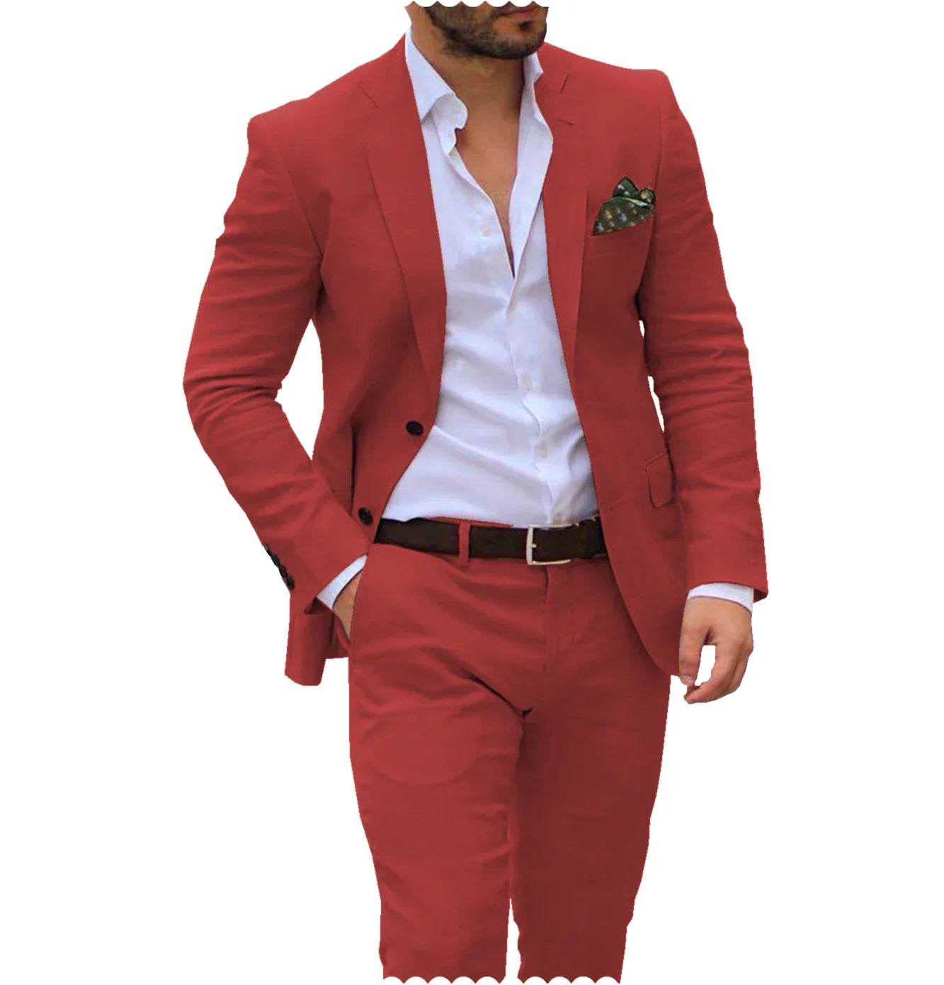 Men’s Linen Wedding Suit - 2 Piece Blazer & Pants for Groom, Custom Fit - Buy Center US