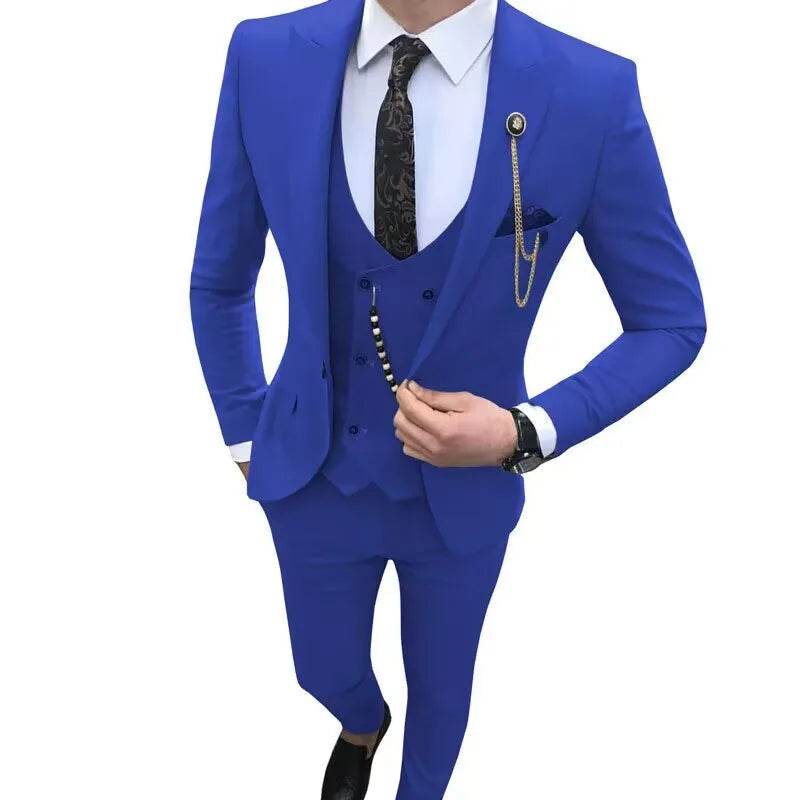 Kromoc Men's Slim Fit 3-Piece Suit - Wedding Tuxedo with Peak Lapel - Buy Center US