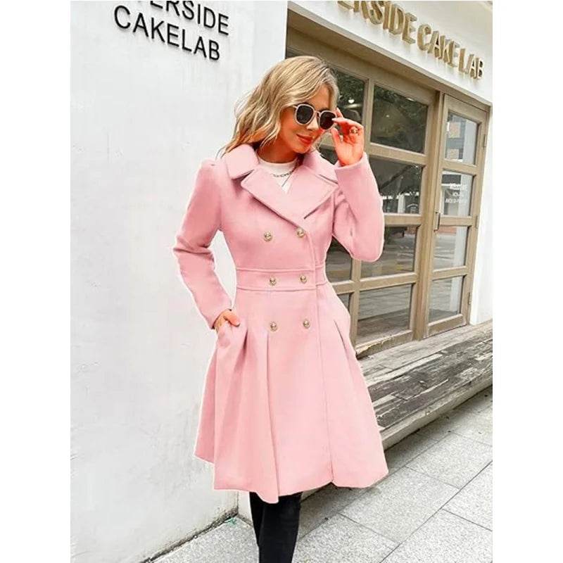 RVHS Women's Woolen Trench Coat - Double Breasted, Warm Streetwear - Buy Center US