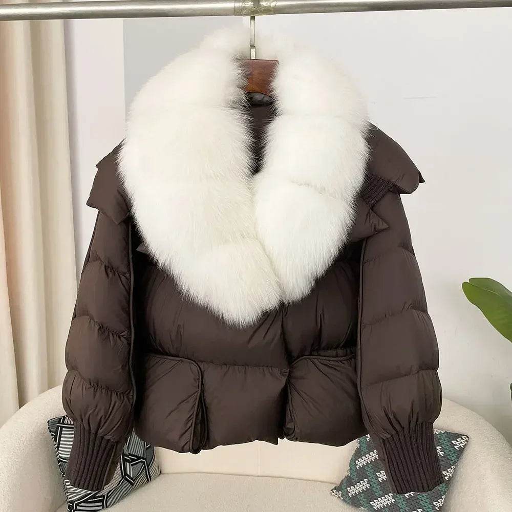 Women's Thick Warm Fox Fur Collar Coat - Casual Duck Down Jacket - Buy Center US
