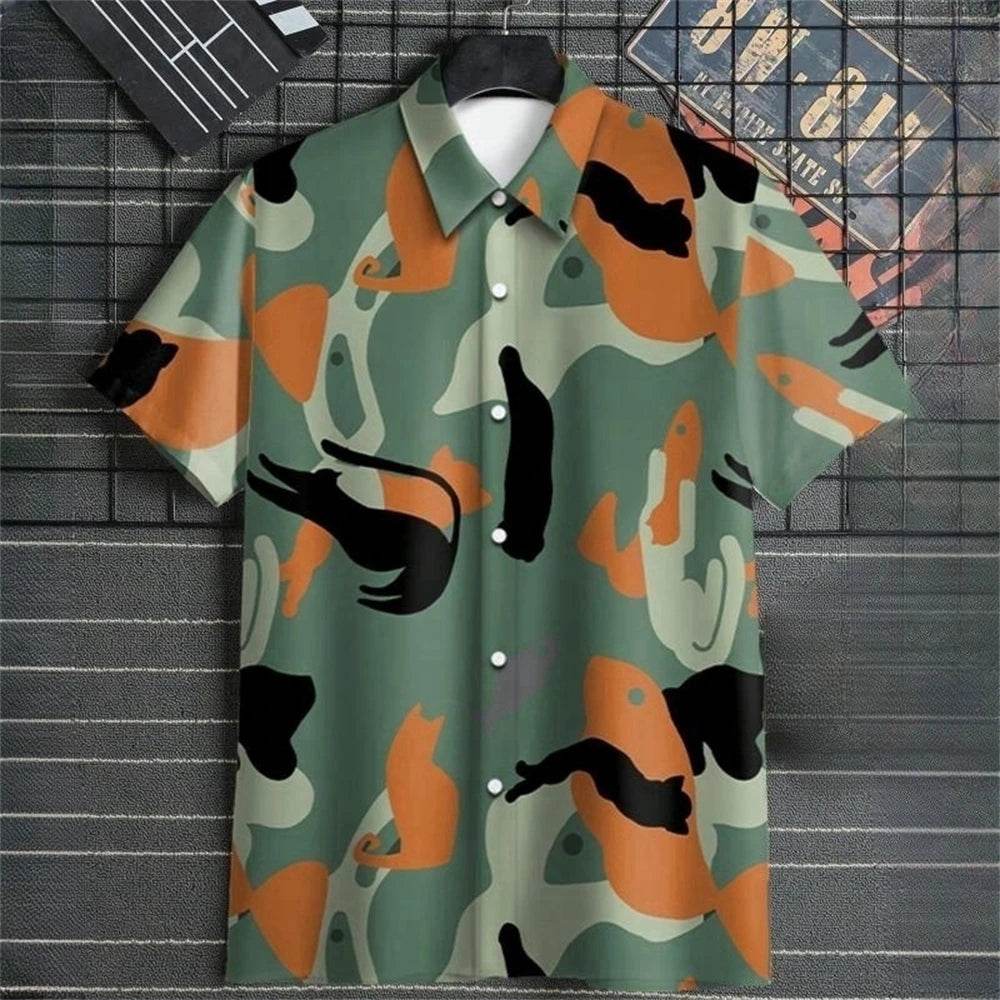 3D Printed Color Block Men's Hawaiian Shirt - Short Sleeve Casual Blouse - Buy Center US