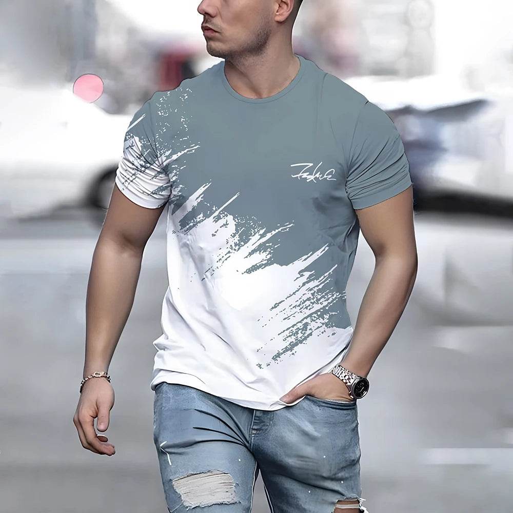 Casual Summer Men's T-Shirt - Color Contrast Print, Breathable & Lightweight - Buy Center US