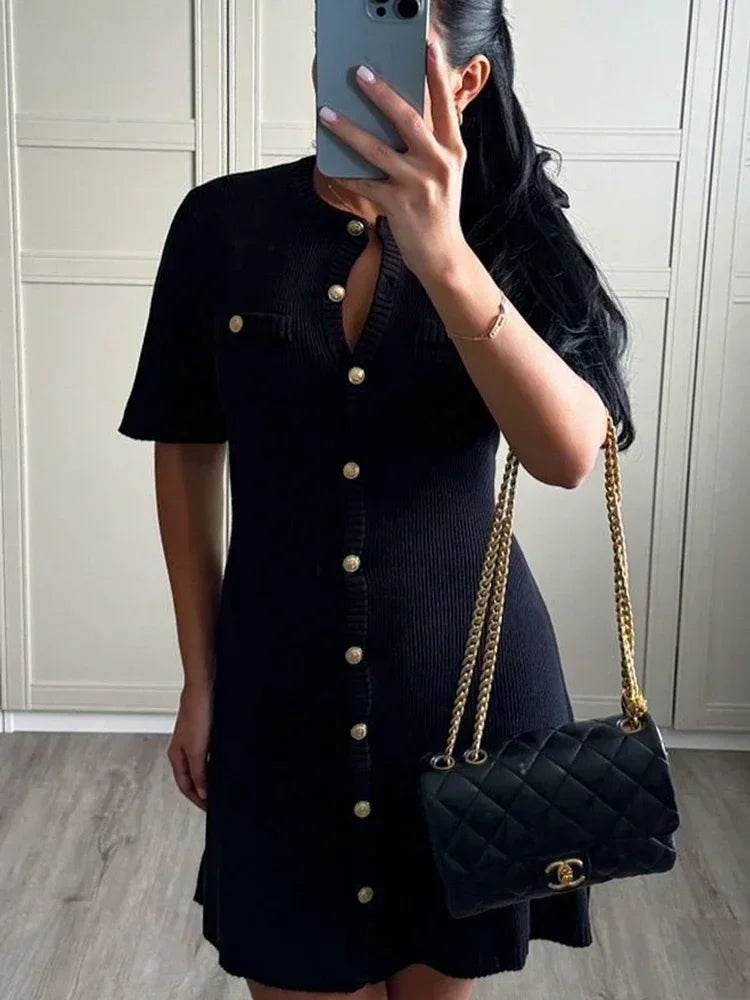 Trendix Elegant Knit Mini Dress - Slim High Waist Short Sleeve Style - Buy Center US