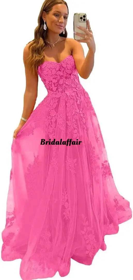 Bridalaffair Orange Lace Applique A-Line Prom Dress - Sweetheart Neckline - Buy Center US