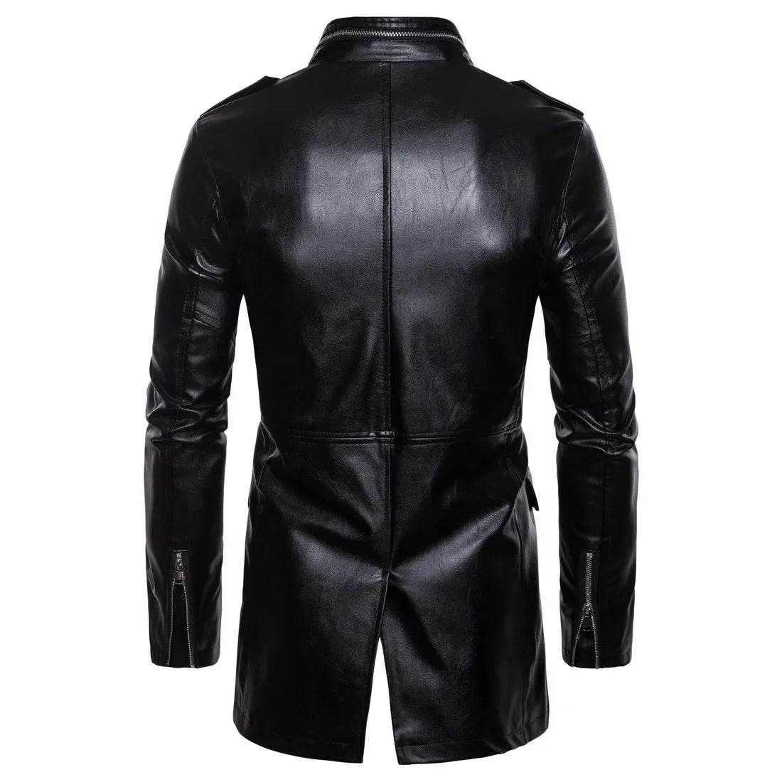 DOIYTTS Mid-length Faux Leather Jacket for Men - Casual Biker Style - Buy Center US
