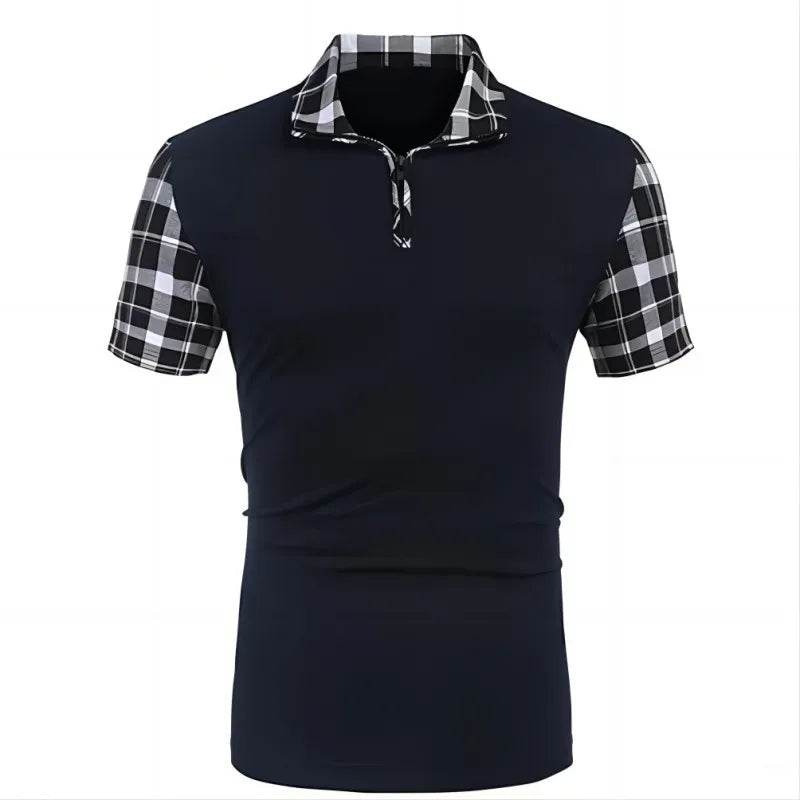 Summer 2024 Oversized Checkered Short Sleeve Polo - Casual Men's T-Shirt - Buy Center US
