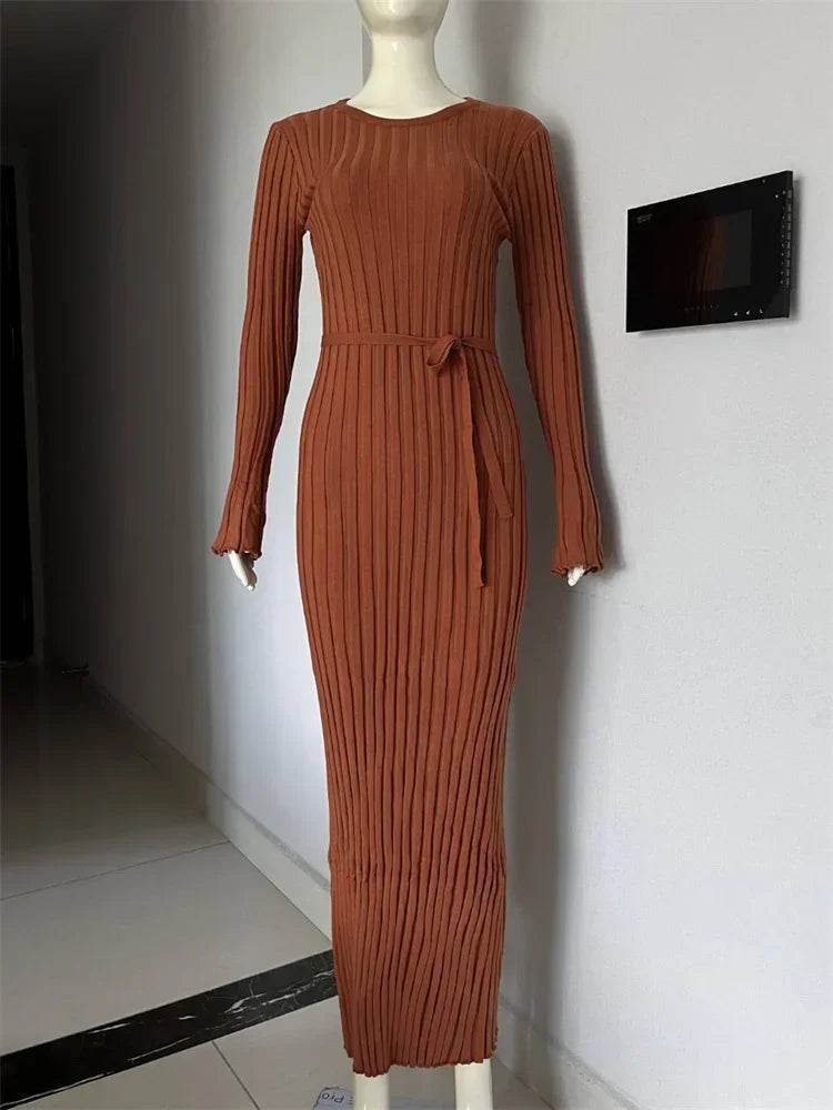 Tossy Lace-Up Maxi Dress - Women's Casual Long Sleeve Autumn Fashion - Buy Center US