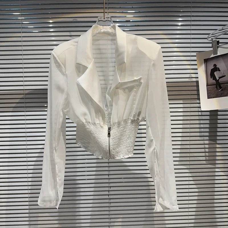 KTCZ Women's Slim Waist Mesh Jacket - Trendy Zipper Coat 2023 - Buy Center US