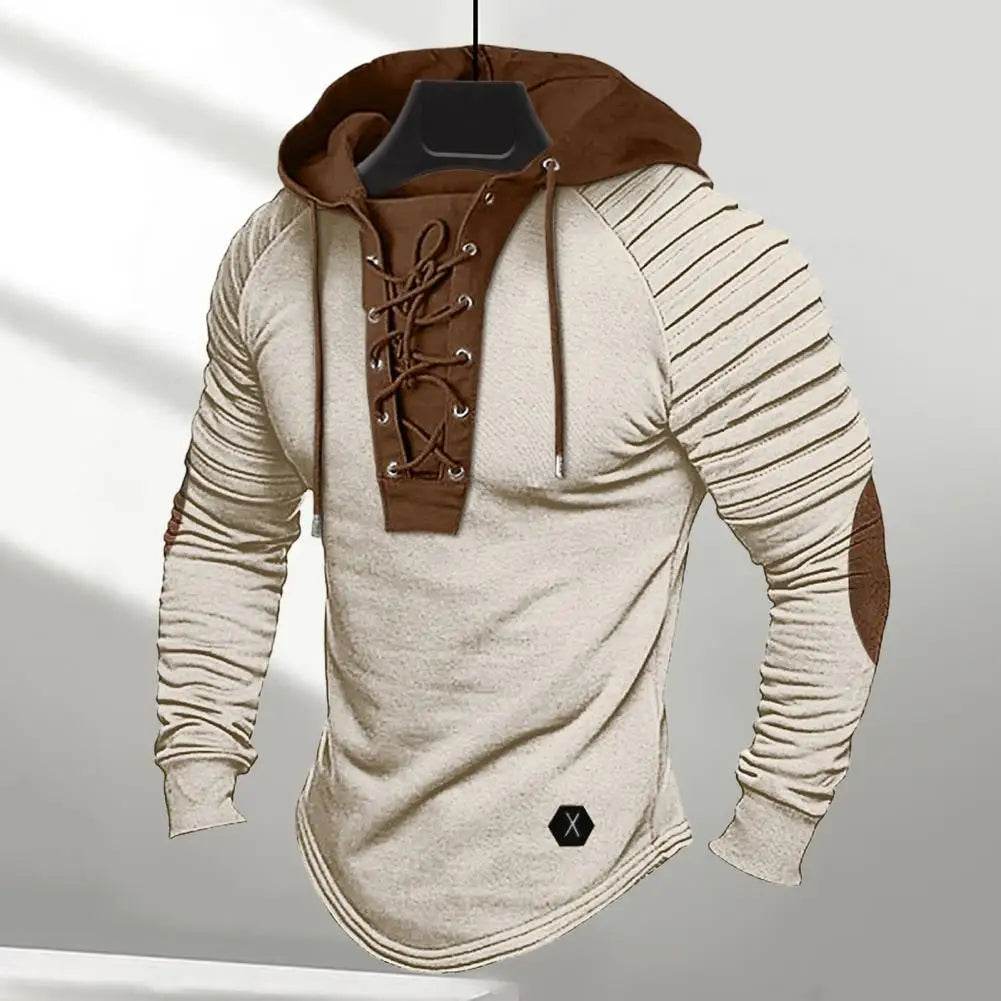 Men’s Spring Fall Colorblock Hoodie - Casual Long Sleeve Pullover Top - Buy Center US