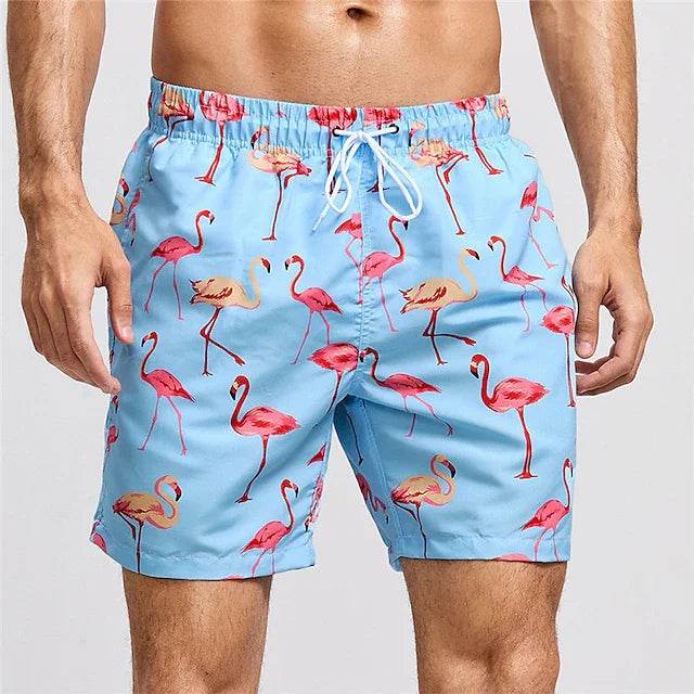 Men's Summer Board Shorts - Breathable Flamingo Print Beach Trunks - Buy Center US