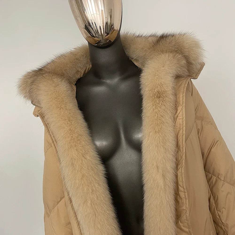 Women's White Goose Down Jacket - Real Fox Fur Puffer Coat - Buy Center US