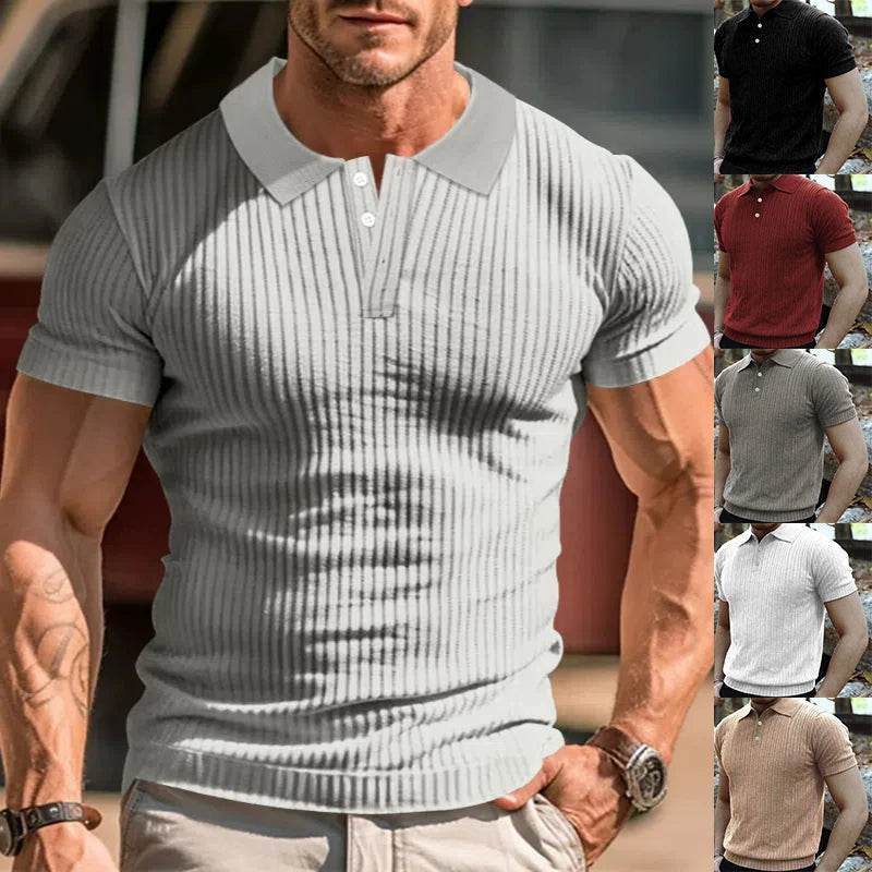 2025 Summer Men's Casual Polo Shirt - Short Sleeve Striped Knit Tee - Buy Center US