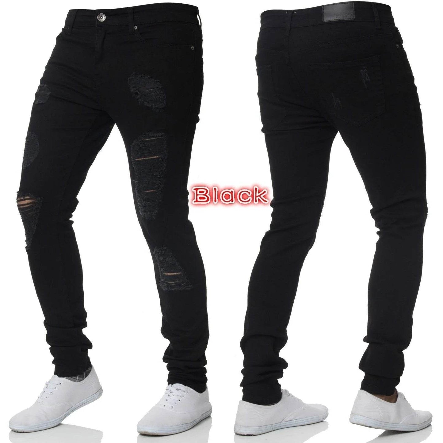 Men's Stretch Skinny Jeans - Grey Blue Black Hip Hop Denim Trousers - Buy Center US