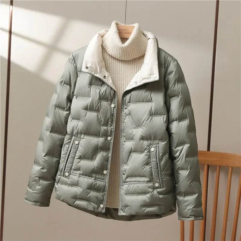 Women's Casual White Duck Down Coat - Lightweight Puffer Jacket - Buy Center US