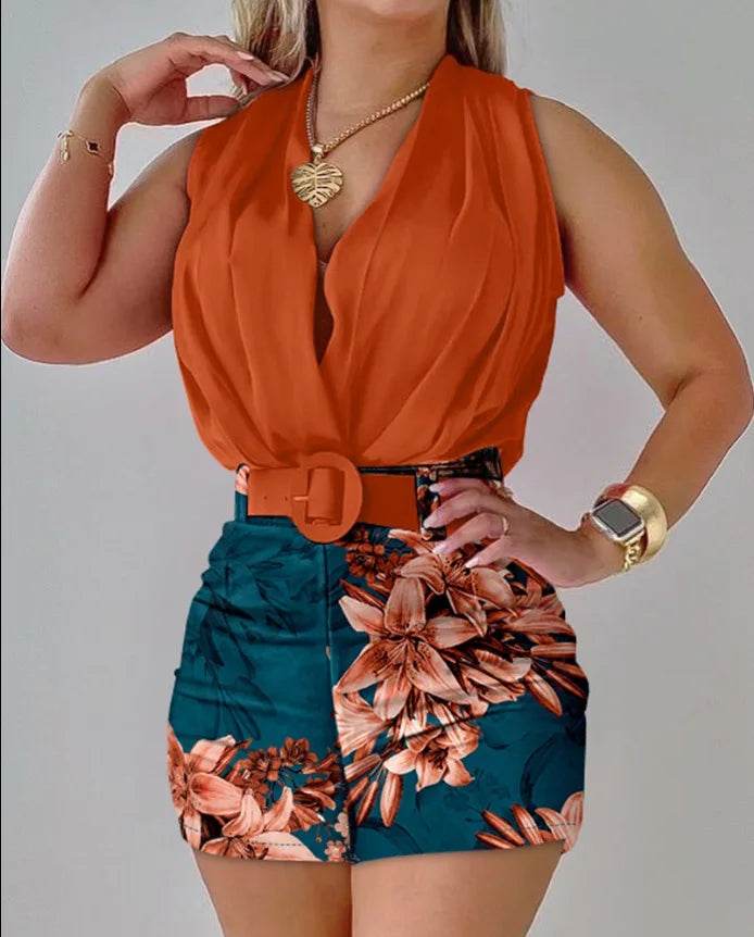 FUXIONGFU Women's Summer 2 Piece Set - Elegant Halter Top & Shorts - Buy Center US