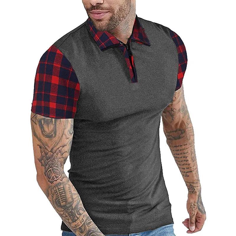 Summer 2024 Oversized Checkered Short Sleeve Polo - Casual Men's T-Shirt - Buy Center US