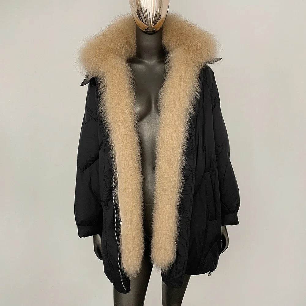 Women's White Goose Down Jacket - Real Fox Fur Puffer Coat - Buy Center US