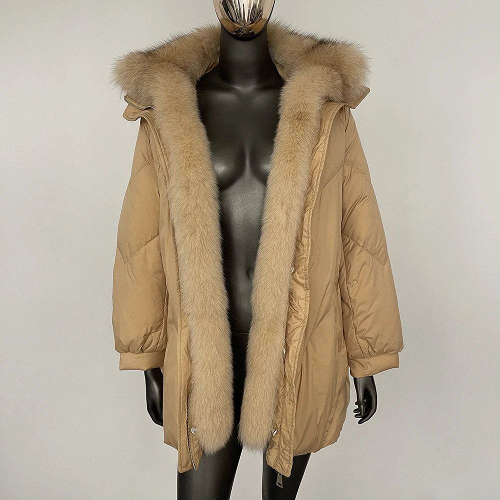 Real Fox Fur Puffer Coat - Women’s Warm Winter Jacket, Loose Fit - Buy Center US