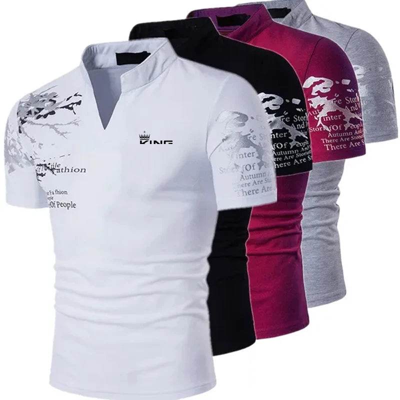 DINGSHITE Men's Short Sleeve Polo Shirt - Graphic Print V-Neck Casual Style - Buy Center US